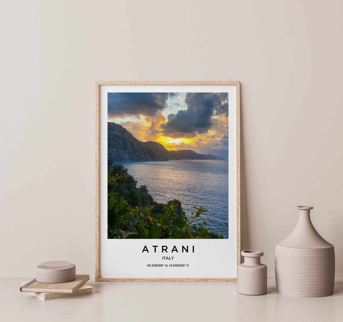 Atrani Italy Dramatic Sunset Clouds Over the Amalfi Coast Sea Poster - Image 2