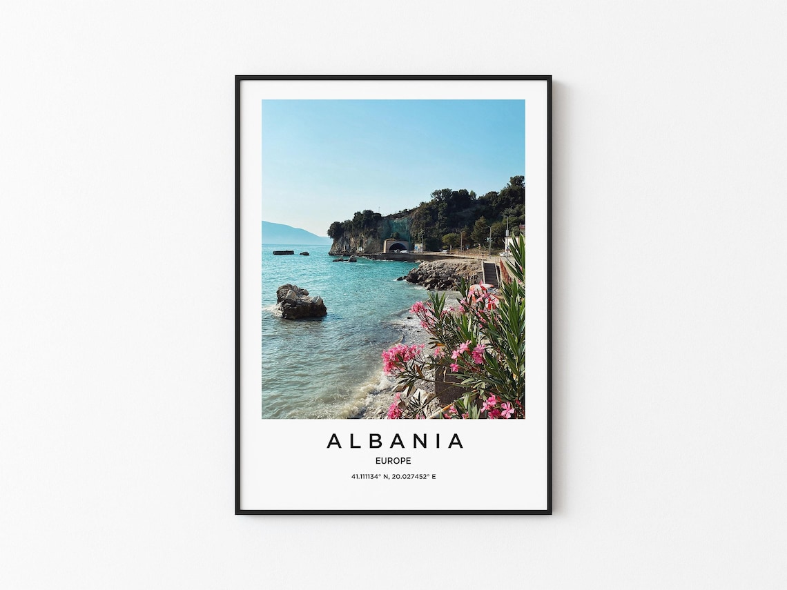 Albania Rocky Turquoise Coastline Europe Minimalist Travel Poster