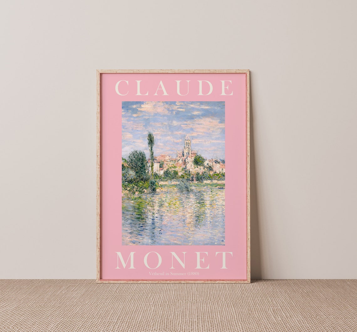 Claude Monet Vétheuil in Summer 1880 Pink Border Exhibition Poster - Image 2
