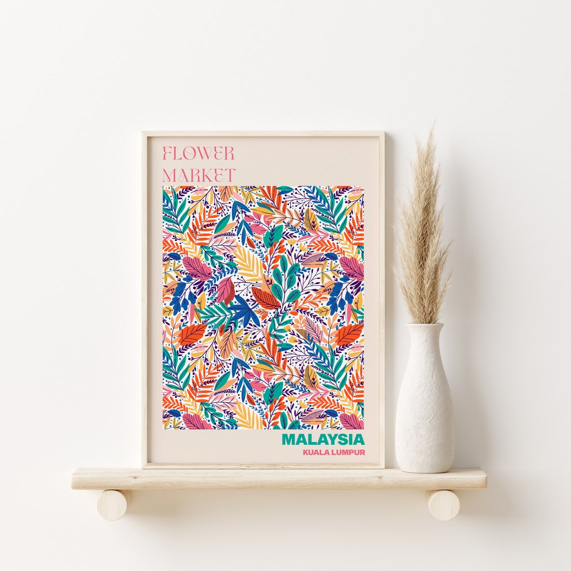 Malaysia Kuala Lumpur Flower Market Vibrant Tropical Leaf Art Poster - Image 3