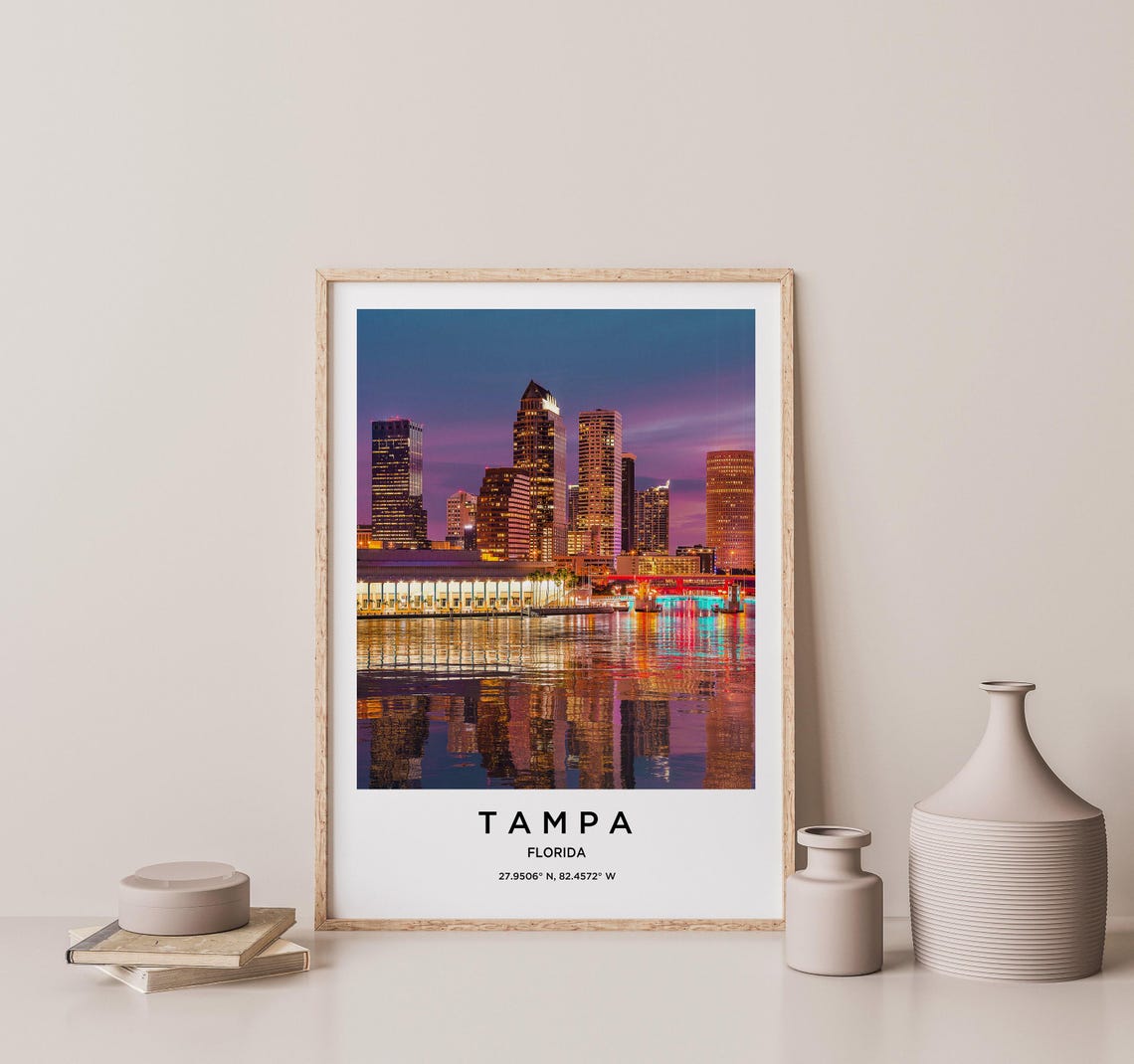 Tampa Florida Downtown Skyline Night Lights Water Reflection Poster - Image 2