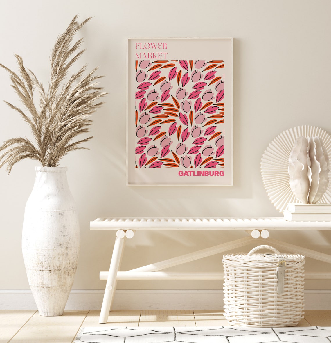 Gatlinburg Flower Market Pink Tulip Petal Pattern Travel Poster - Image 3