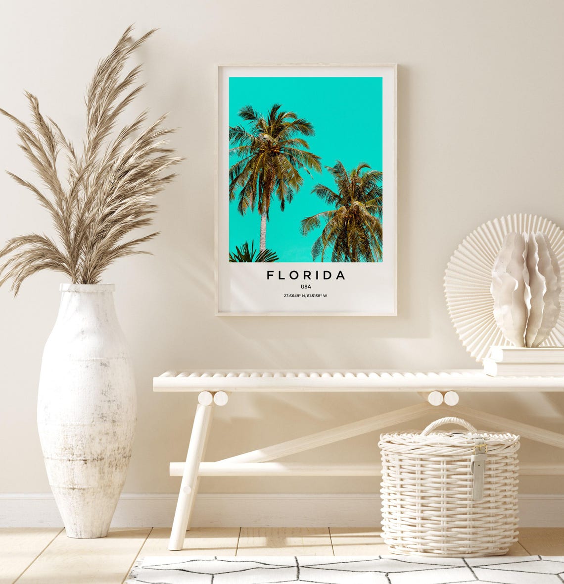Florida Twin Palm Trees Turquoise Sky Tropical Vibe Photo Poster - Image 3