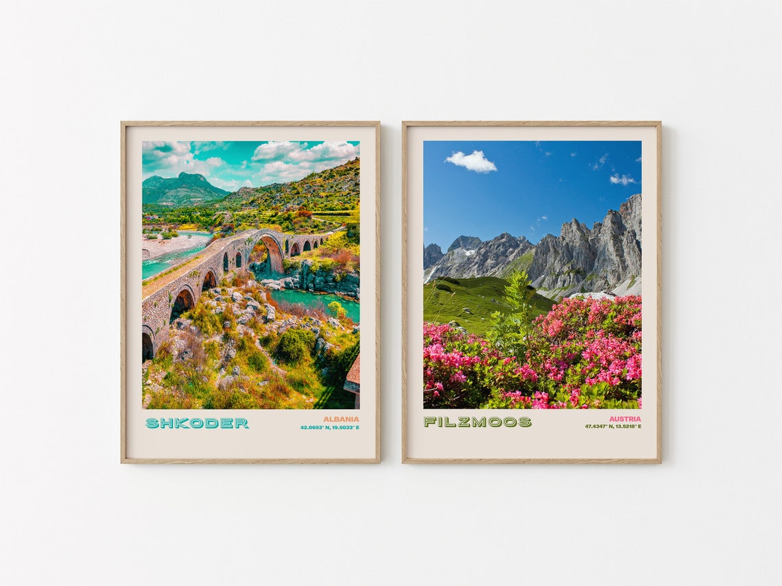 Shkoder Albania Old Stone Bridge Over Turquoise River Poster - Image 2