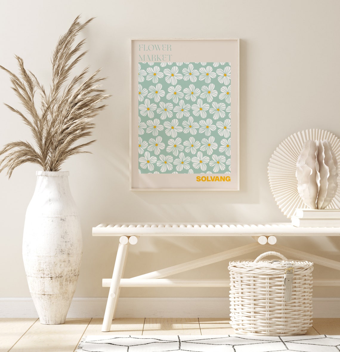 Solvang Fresh White Daisy Sage Green Flower Market Pattern Poster - Image 2