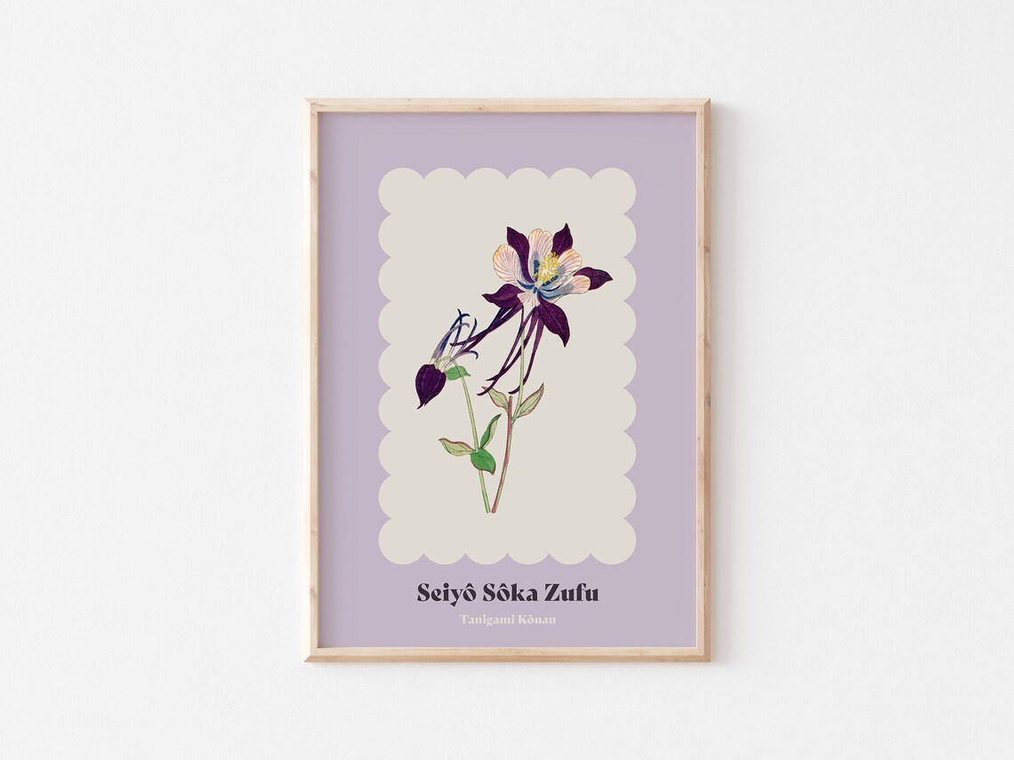 Japanese Floral Vintage Poster Seiy Ska Zufu Wall Art Columbine Flower Tanigami Konan Modern Pastel Art Print Exhibition Museum Decor
