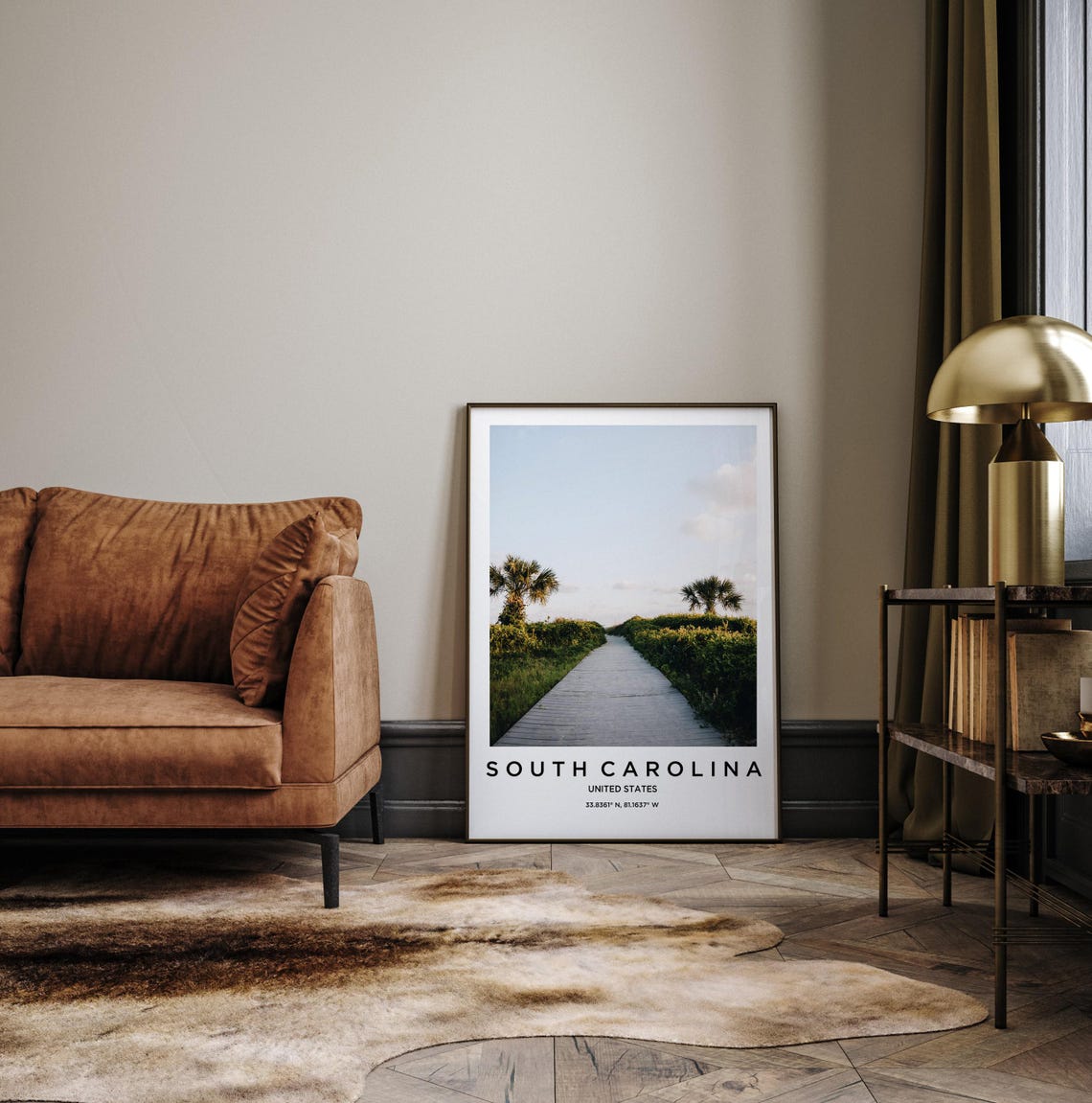 South Carolina Wooden Boardwalk Dune Palms Serene Travel Poster - Image 2