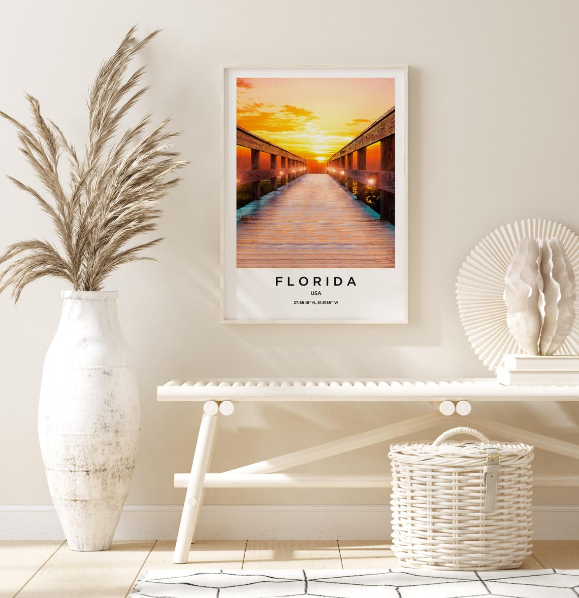 Florida Golden Sunset Wooden Boardwalk Ocean Pier Scenic Poster - Image 3