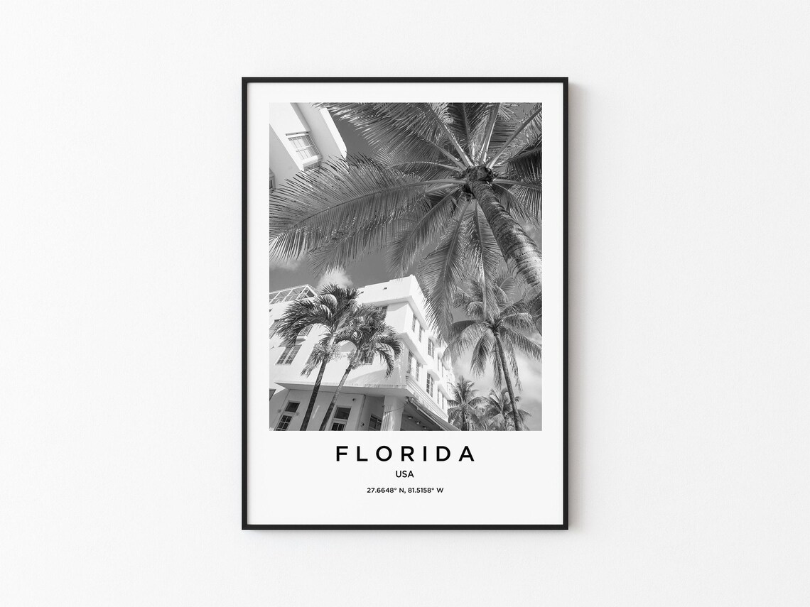 Florida Travel Poster, Florida Map Art Print