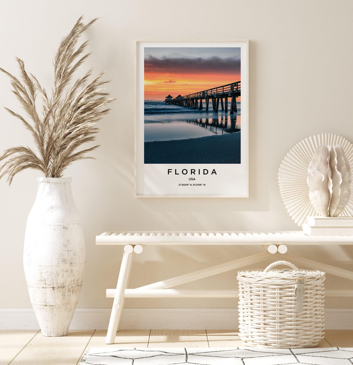 Florida Fishing Pier at Sunset Ocean Reflection Coastal Scene Poster - Image 3