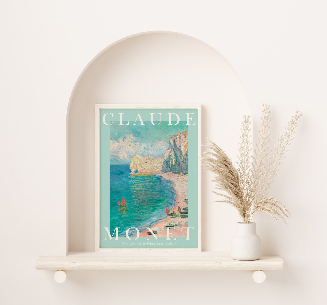 Claude Monet Beach Falaise d'Amont 1885 Mint Border Exhibition Poster - Image 2