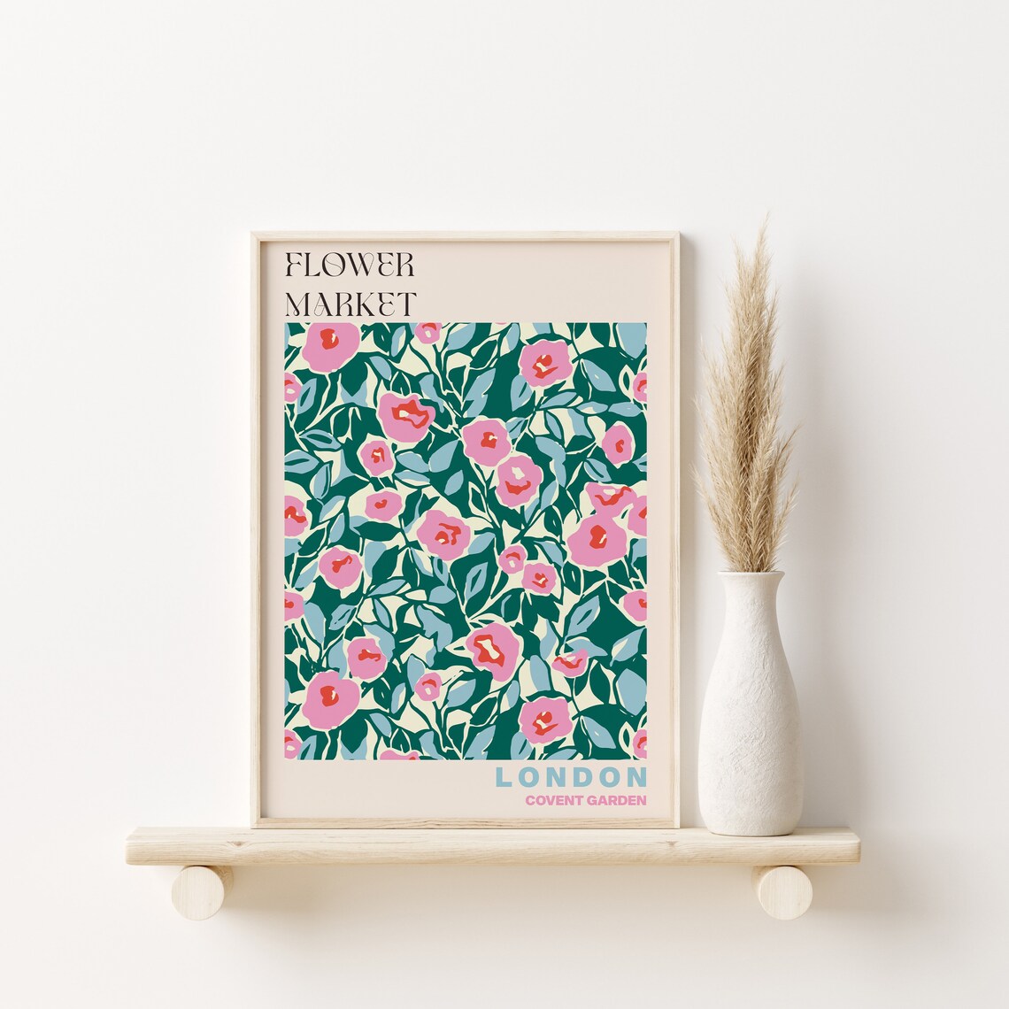 London Covent Garden Flower Market Pink Floral Pattern Poster - Image 2