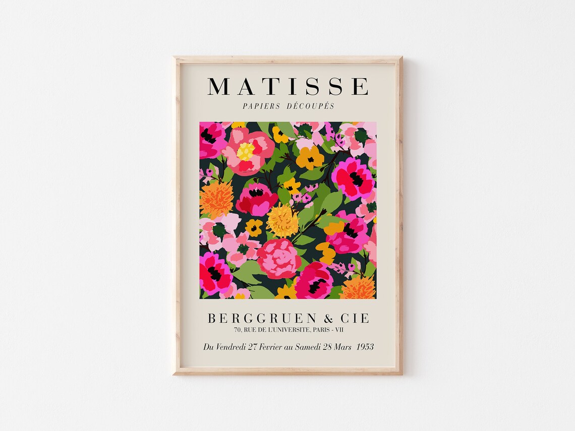 Henri Matisse Cut Out Bold Floral On Dark Ground Poster For Living Room Decor - Image 3