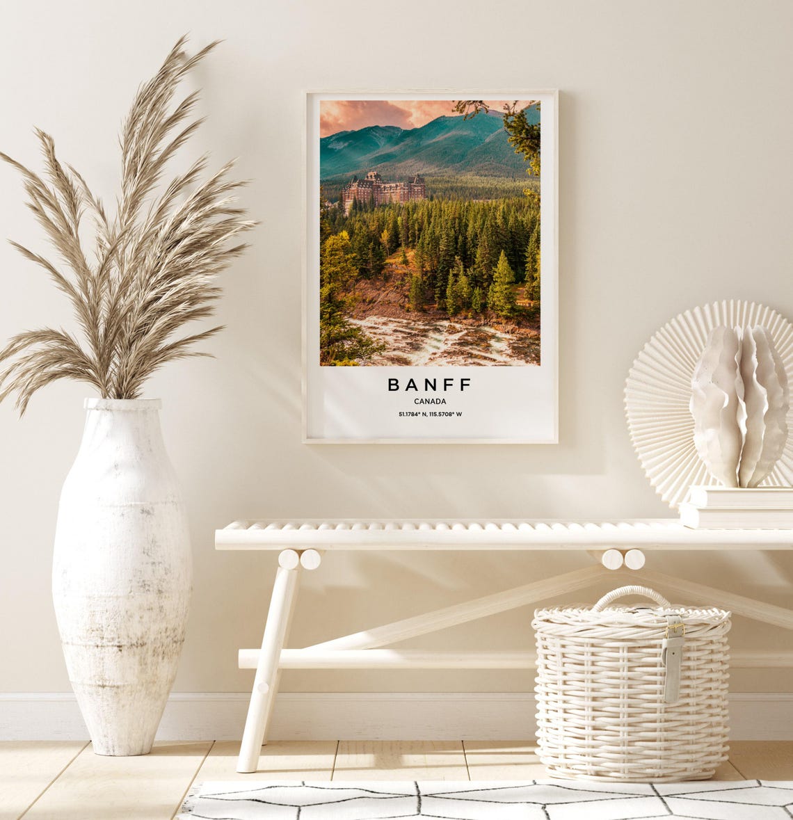 Banff Canada Grand Mountain Hotel Pine Forest Peaks Travel Poster - Image 3