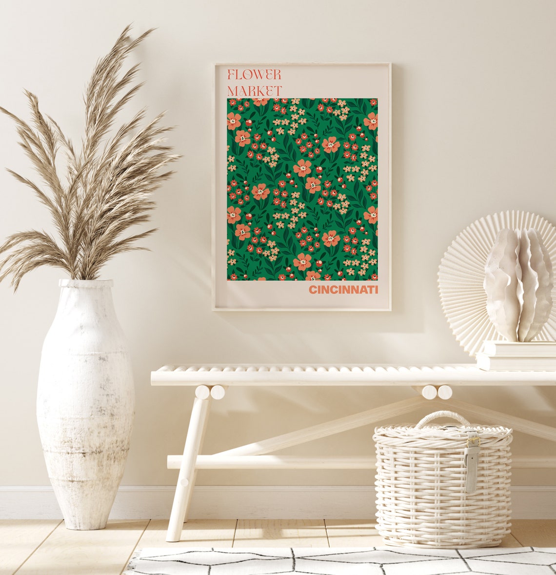 Cincinnati Flower Market Green Floral Allover Pattern Poster - Image 3