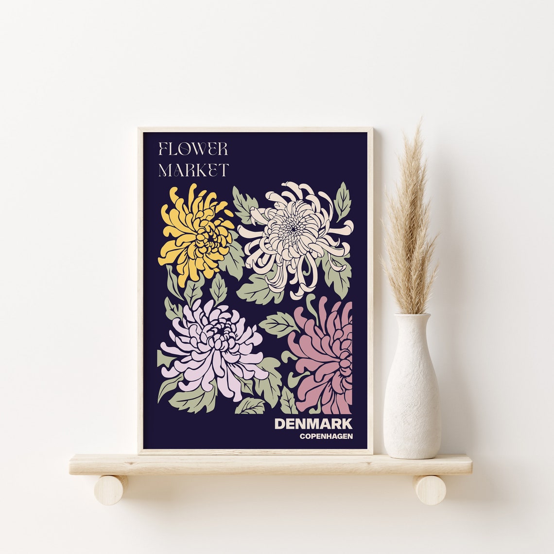 Copenhagen Flower Market Chrysanthemum Deep Midnight Navy Poster - Image 2