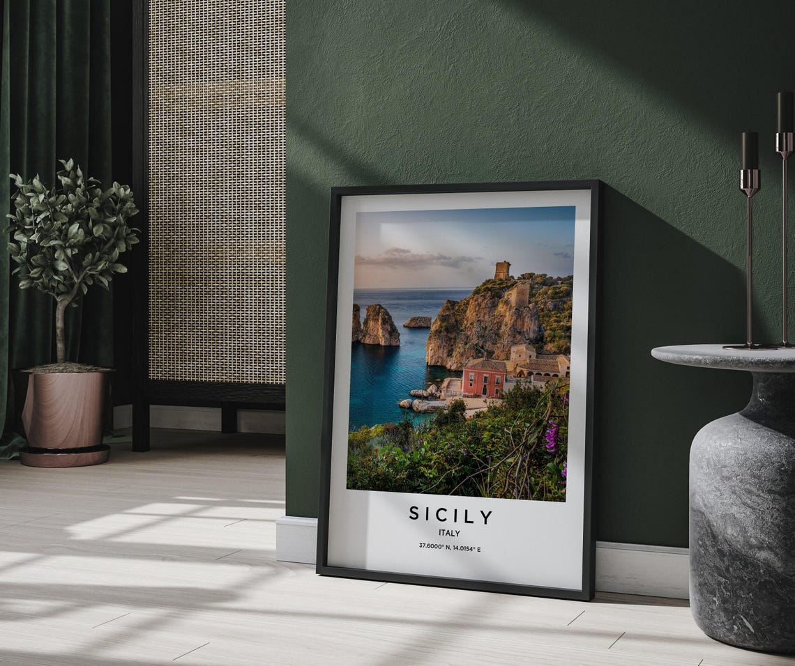 Sicily Italy Rocky Coast Ancient Watchtower Sea Stacks Poster - Image 2