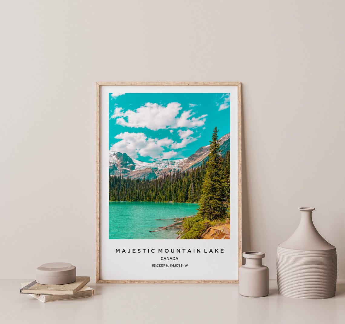Majestic Mountain Lake Canada Turquoise Water Snowy Peaks Pines Poster - Image 2