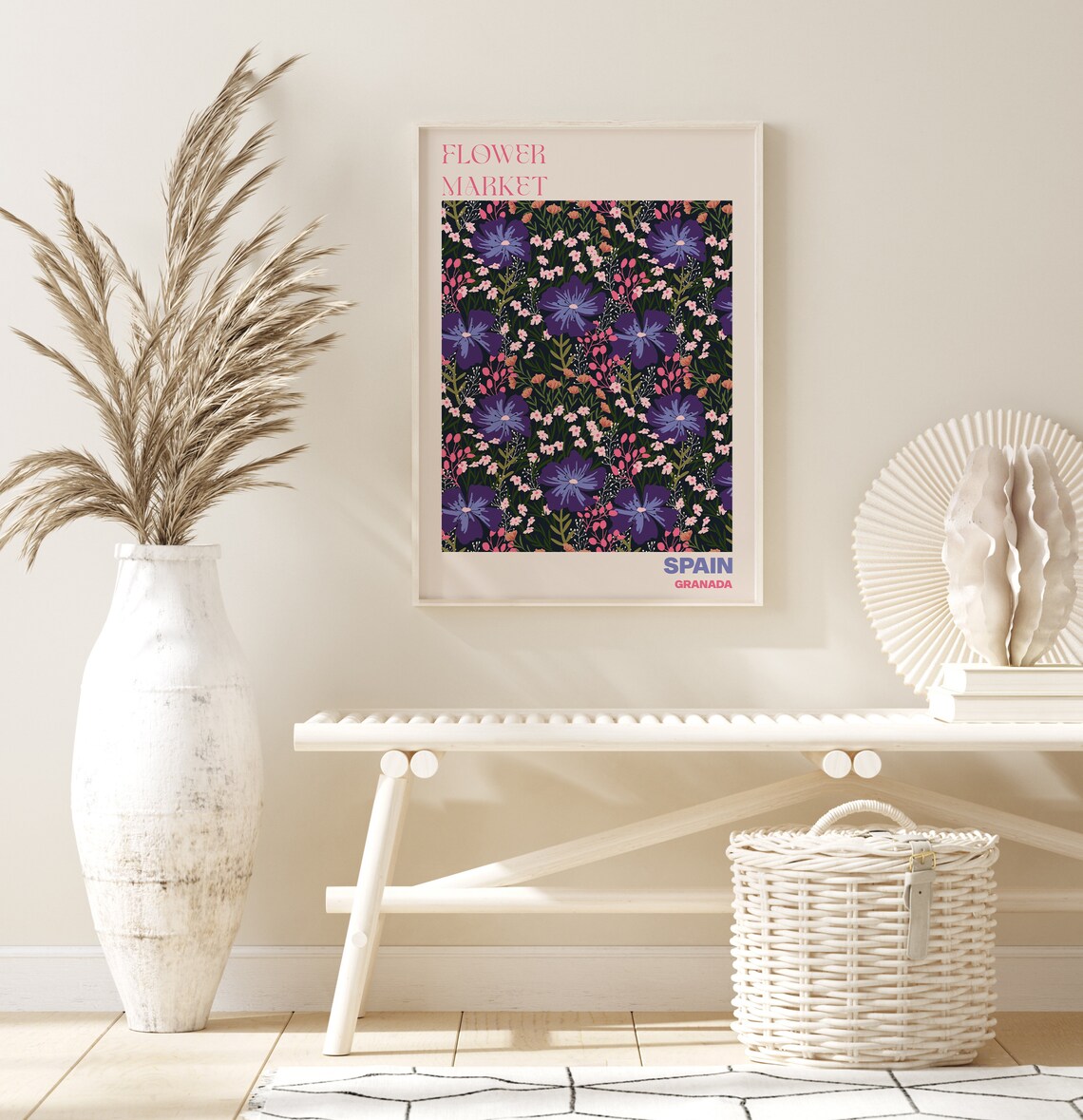Spain Granada Flower Market Dark Purple Wildflower Meadow Poster - Image 3