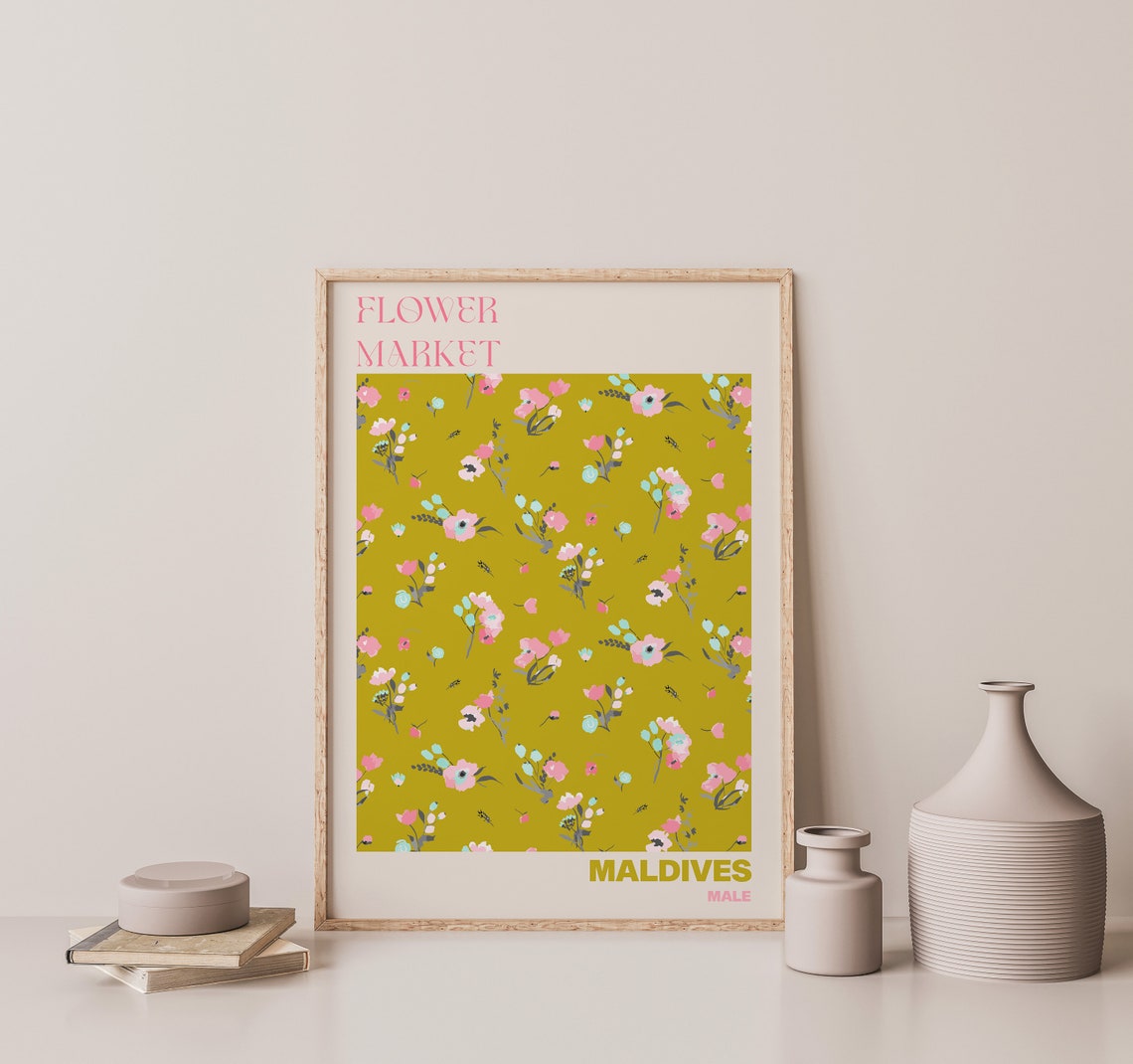 Maldives Male Flower Market Tiny Pink Blossom Mustard Art Poster - Image 3
