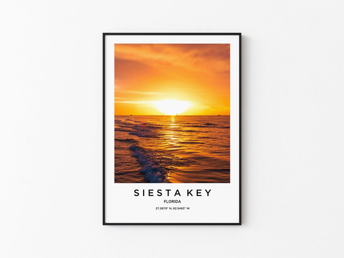 Siesta Key Florida Blazing Golden Sunset Ocean Waves Gulf Poster