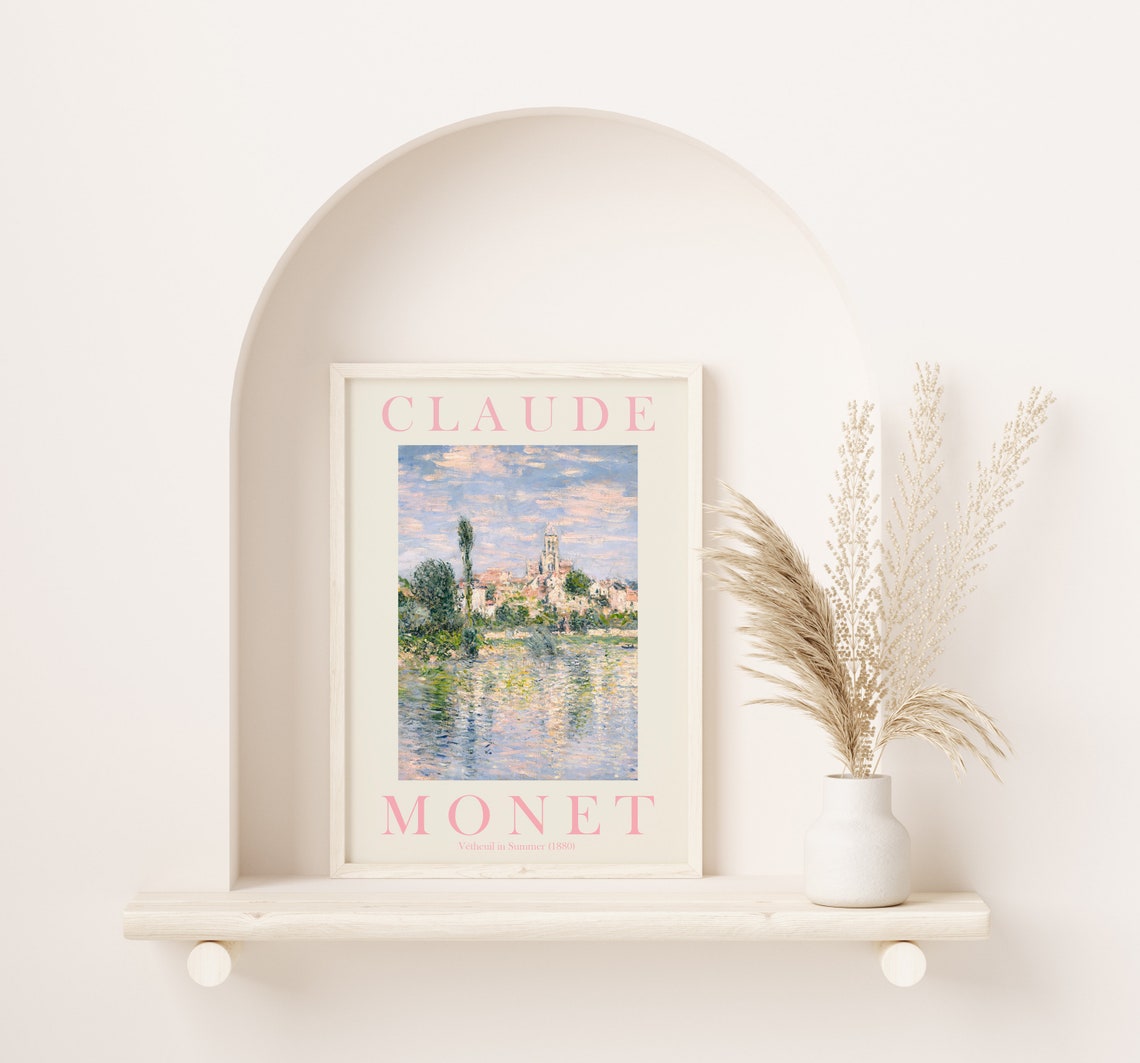 Claude Monet Vétheuil in Summer 1880 Blush Pink Design Poster - Image 2