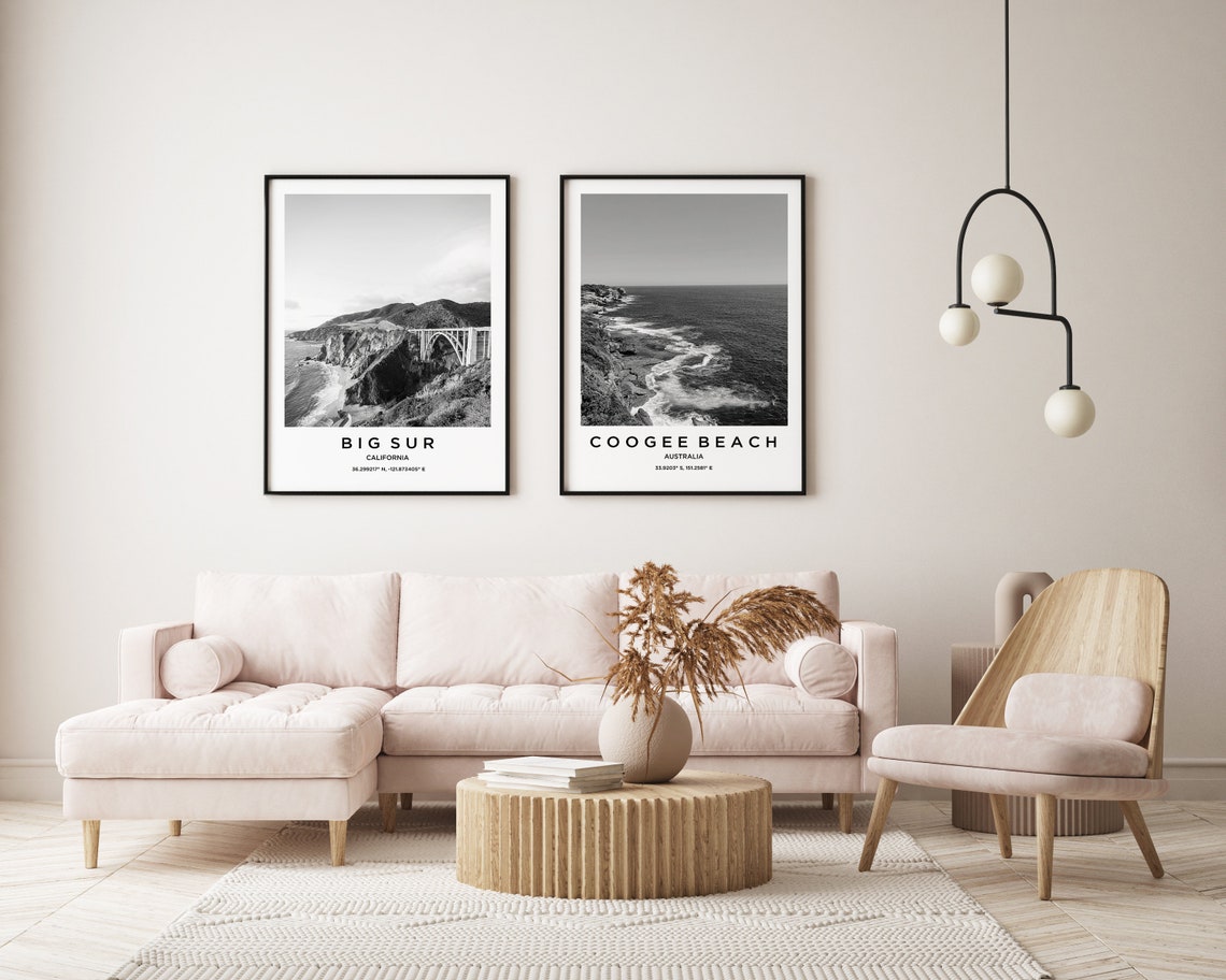Coogee Beach Australia Black White Coastal Ocean Cliffs Poster - Image 2