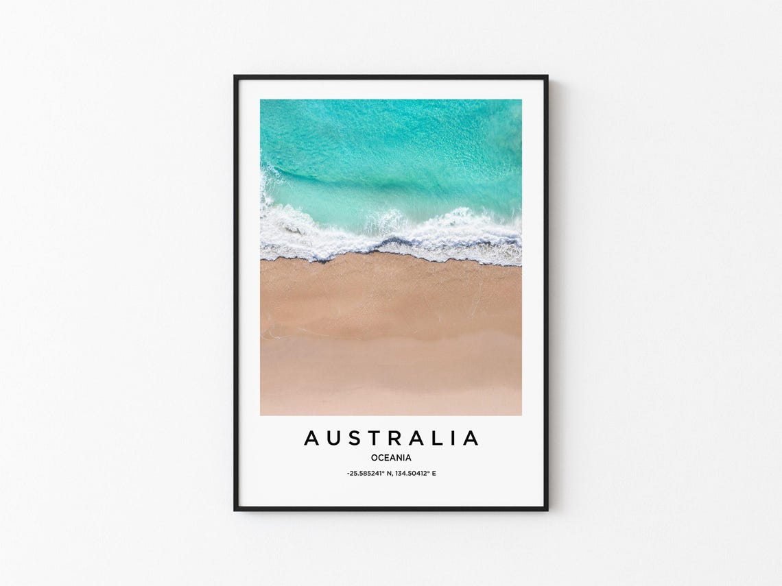 Australia Oceania Aerial Beach Waves Coastline Travel Poster