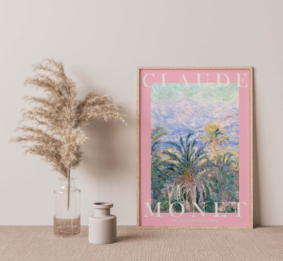 Claude Monet Art Print Modern Vintage Poster Exhibition Wall Art Monet Wall Art Vintage Wall Art Palm Trees At Bordighera Pastel Pink