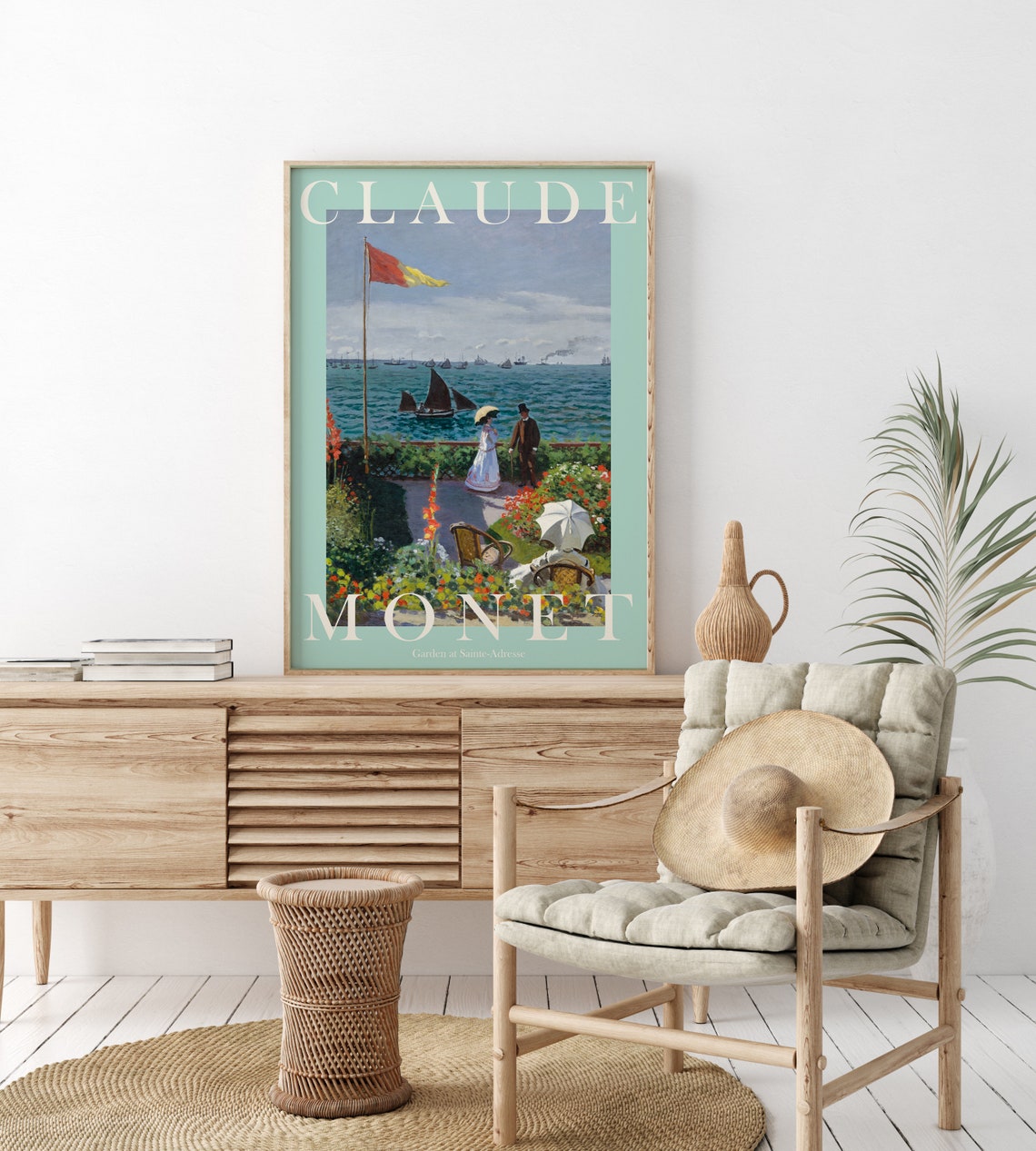 Claude Monet Garden at Sainte-Adresse Mint Green Border Poster - Image 3