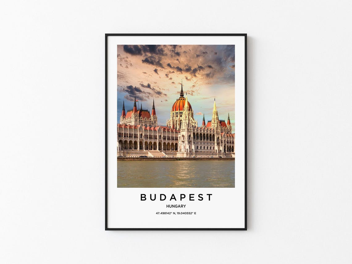 Budapest Hungary Parliament Building Danube Sunset Photography Poster