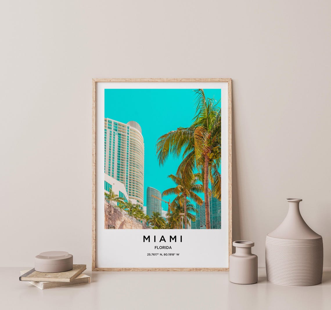Miami Florida Palm Trees Downtown Towers Turquoise Sky Poster - Image 2