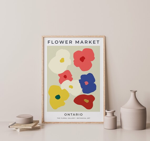 Flower Market Ontario Sage Green Poppy Flowers Botanical Art Poster