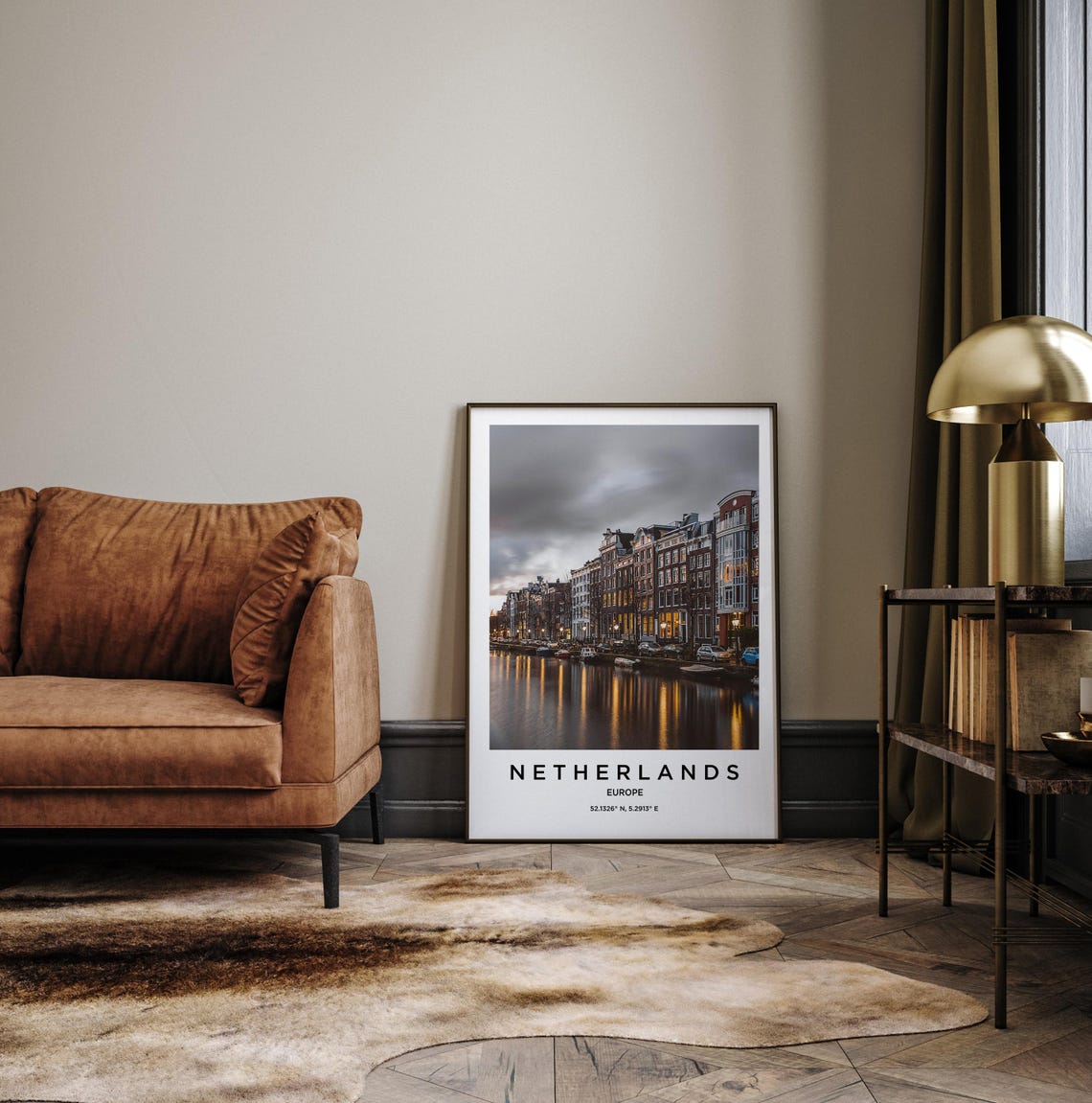 Netherlands Canal Row Houses Dusk Light Reflections Photo Poster - Image 3