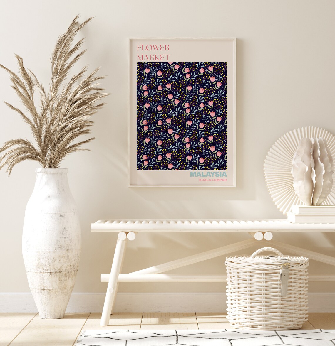 Malaysia Kuala Lumpur Flower Market Pink Bud Night Art Poster - Image 2