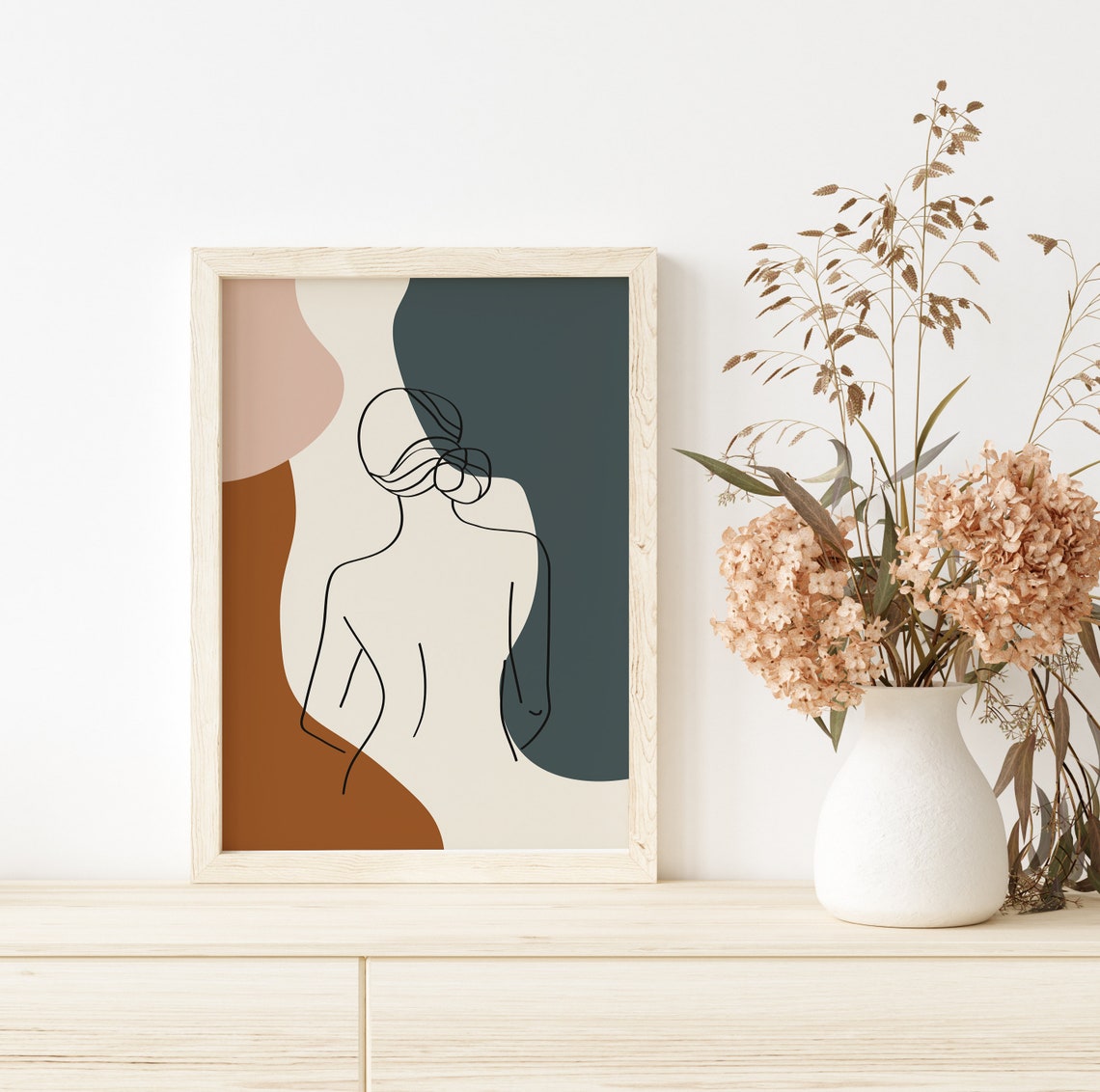 Woman Line Art Boho Neutral Terracotta Figure Drawing Poster