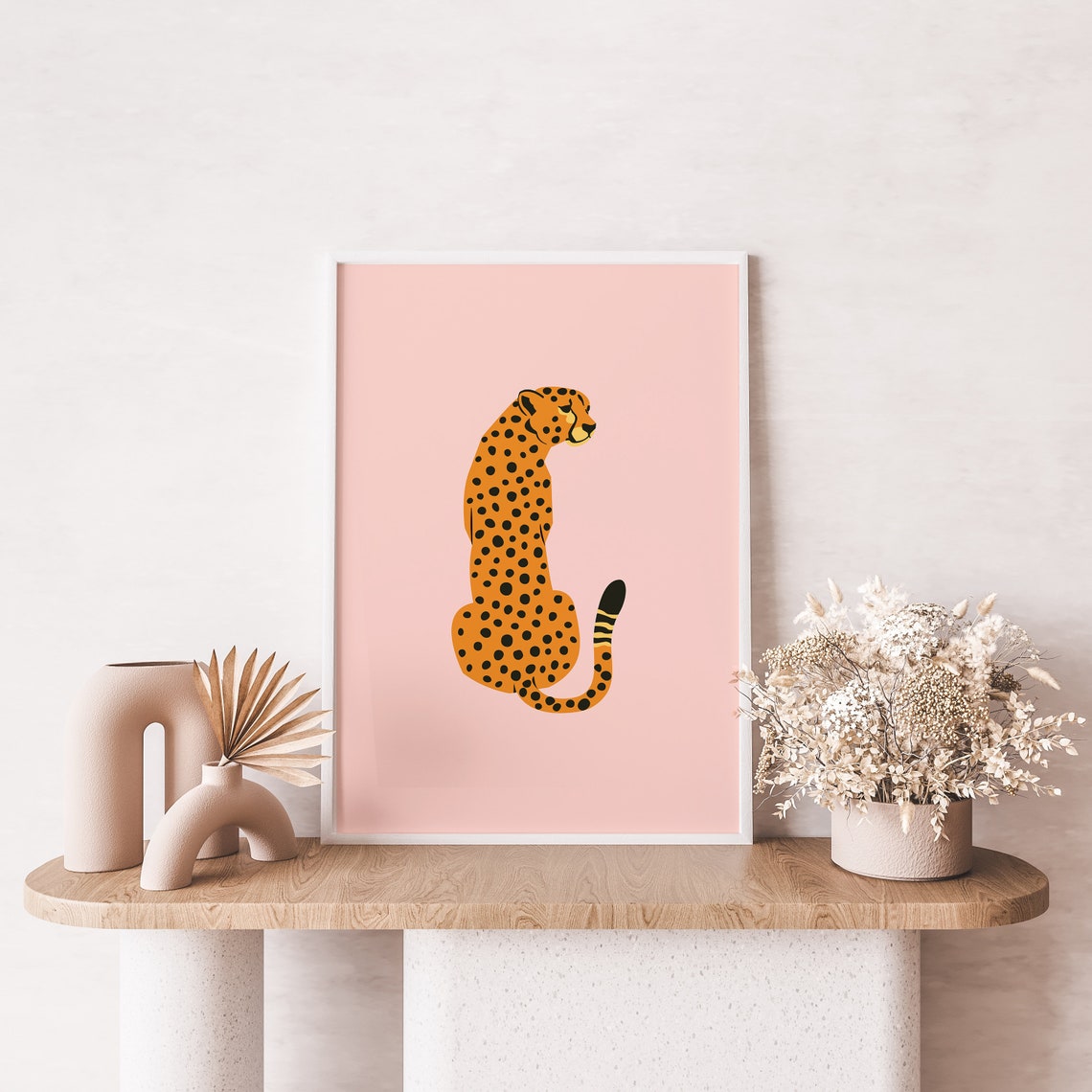 Sitting Cheetah Spotted Cat Blush Pink Pop Art Animal Wall Print - Image 3