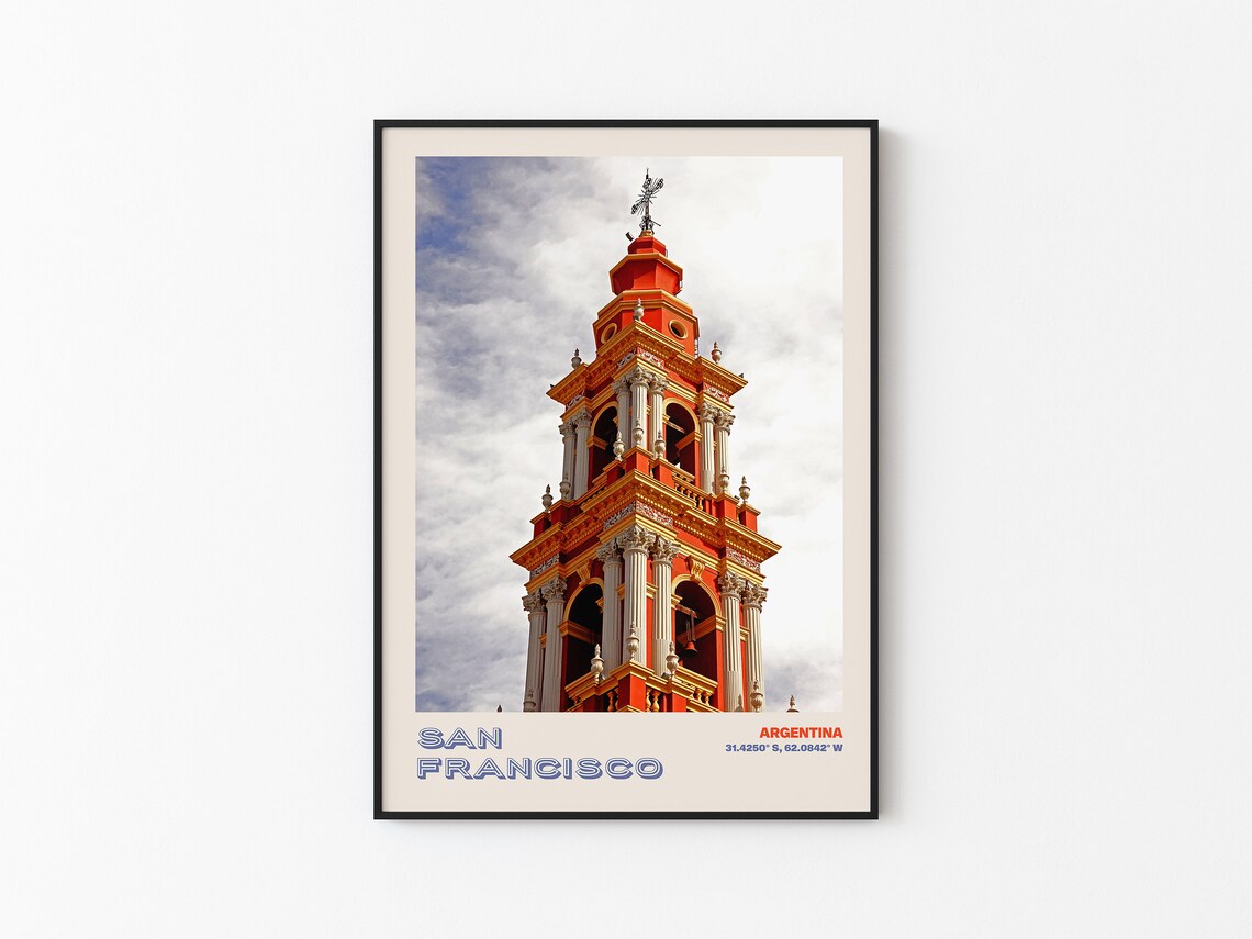 San Francisco Argentina Red Colonial Church Bell Tower Poster - Image 3