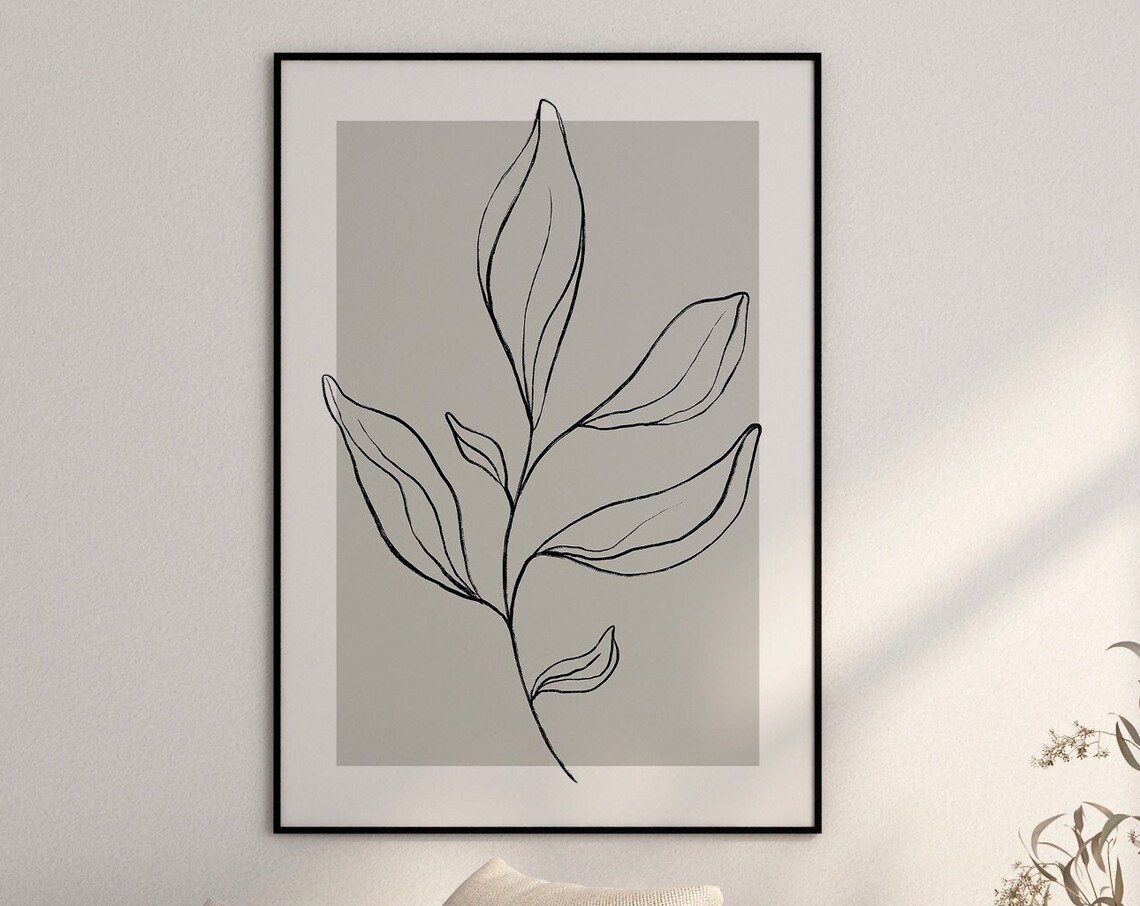 Botanical Line Art, Grey Home Decor Art Print - Image 3