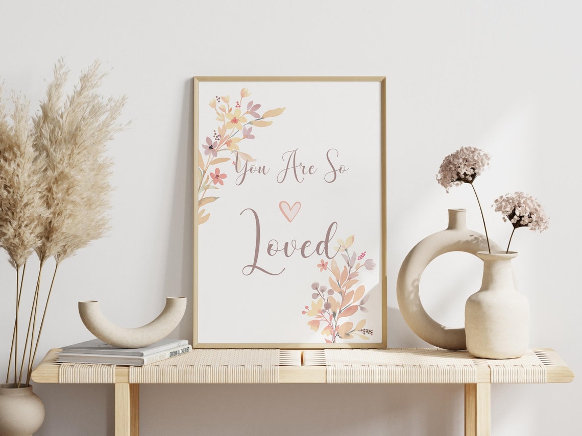 You Are So Loved Script Nursery Decor Blush Floral Heart Poster - Image 3
