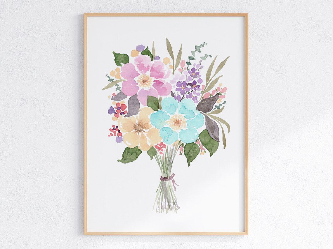Colorful Flower Bouquet Watercolor Floral Art Print