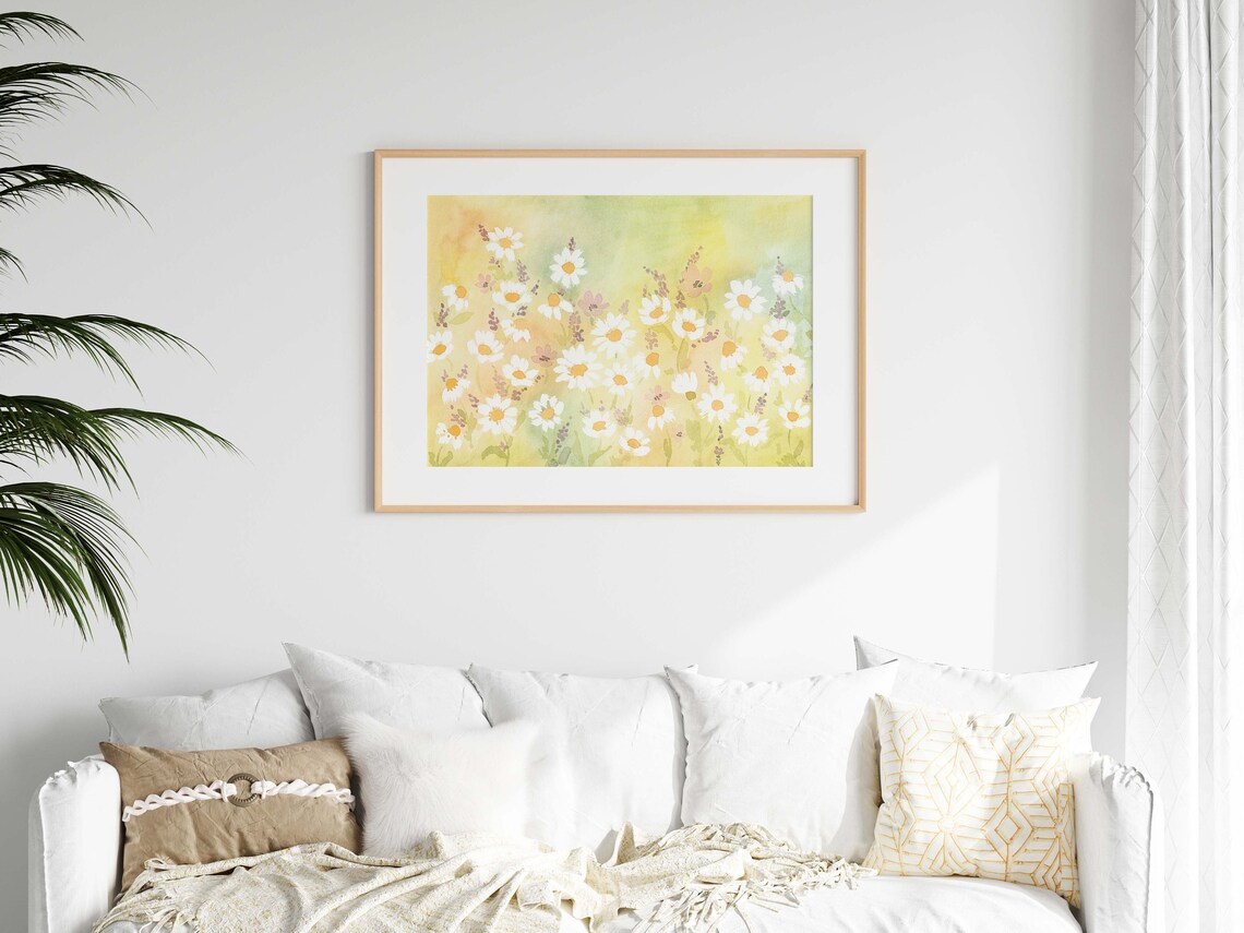Daisies Field Watercolor Art Print, Floral Field - Image 3