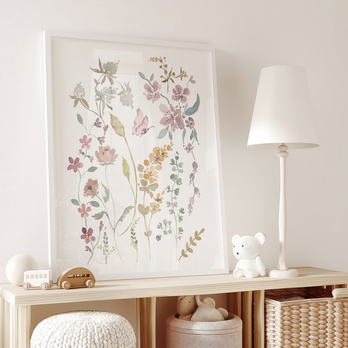 Soft Neutral Wildflower Bouquet Boho Nursery Floral Wall Art