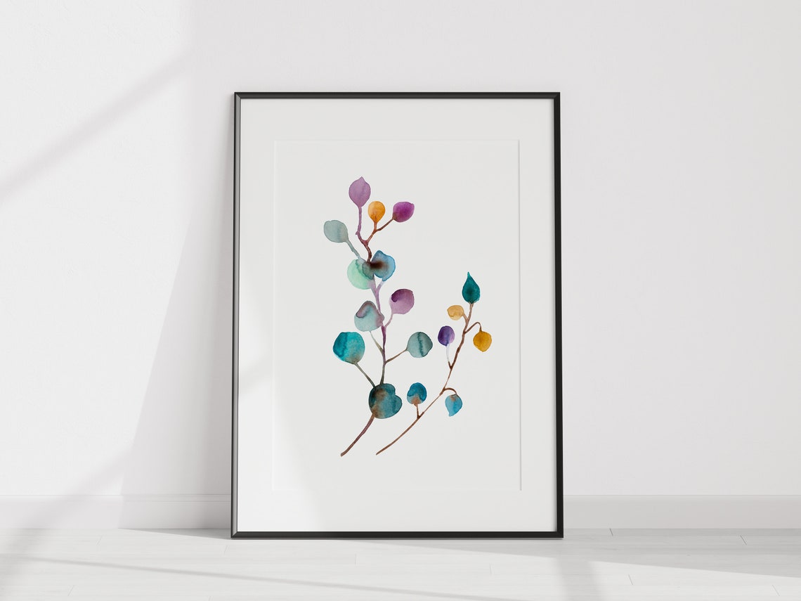 Abstract Botanical Watercolor Branch Teal Purple Scandi Poster - Image 3