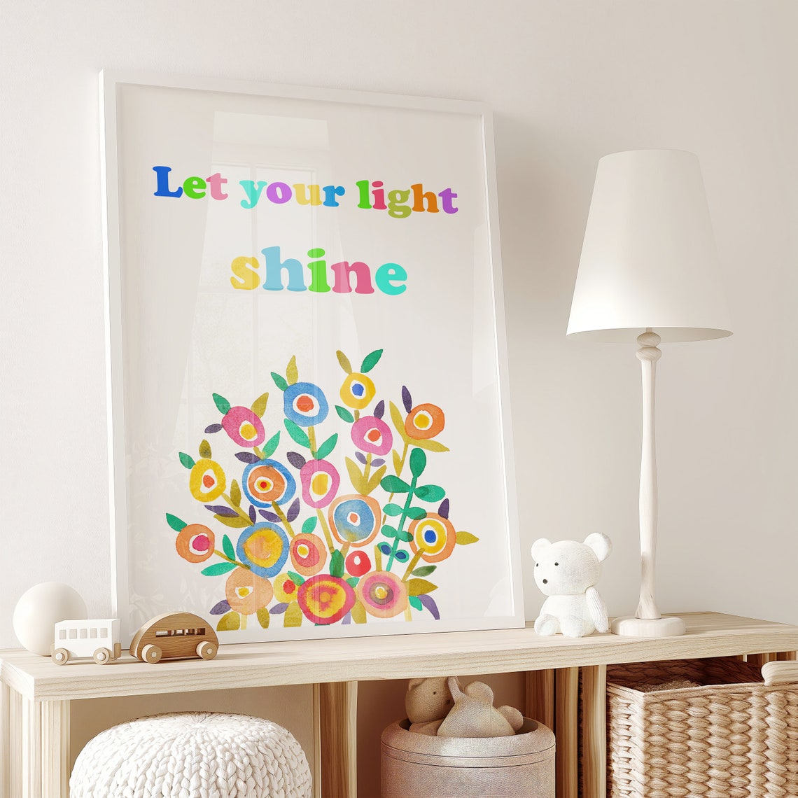 Let Your Light Shine Colorful Floral Kids Room Quote Wall Poster