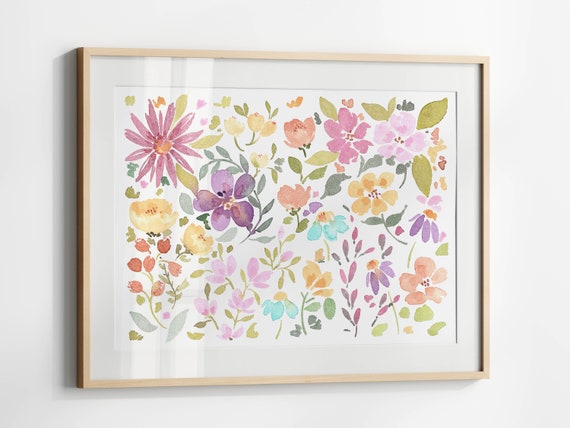 Colorful Flower Print, Bright Wildflower Watercolor