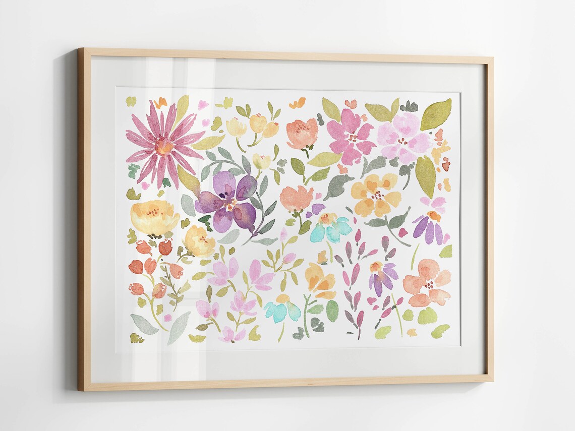Colorful Flower Print, Bright Wildflower Watercolor