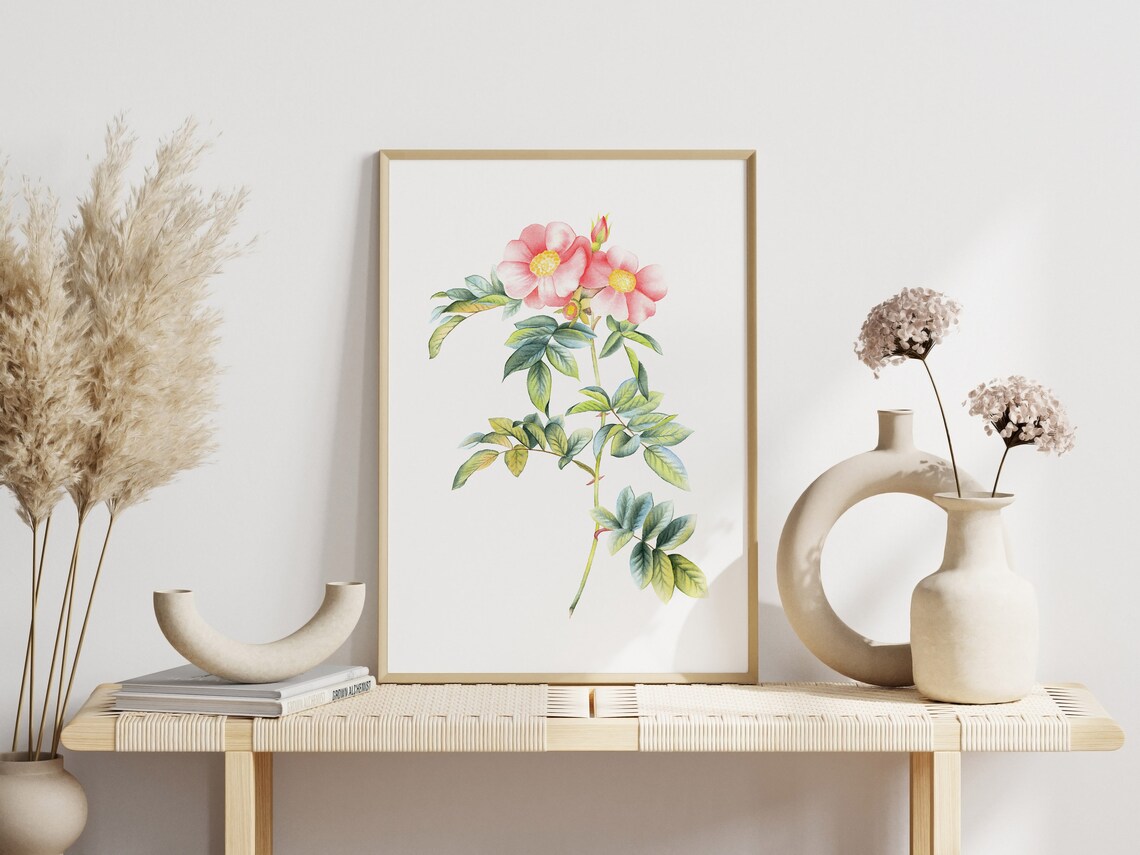 Wild Rose Botanical Watercolor Floral Illustration Art Print - Image 3