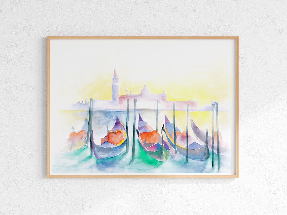 Venice Gondola Lagoon Sunset Watercolor Italy Romantic Poster - Image 3