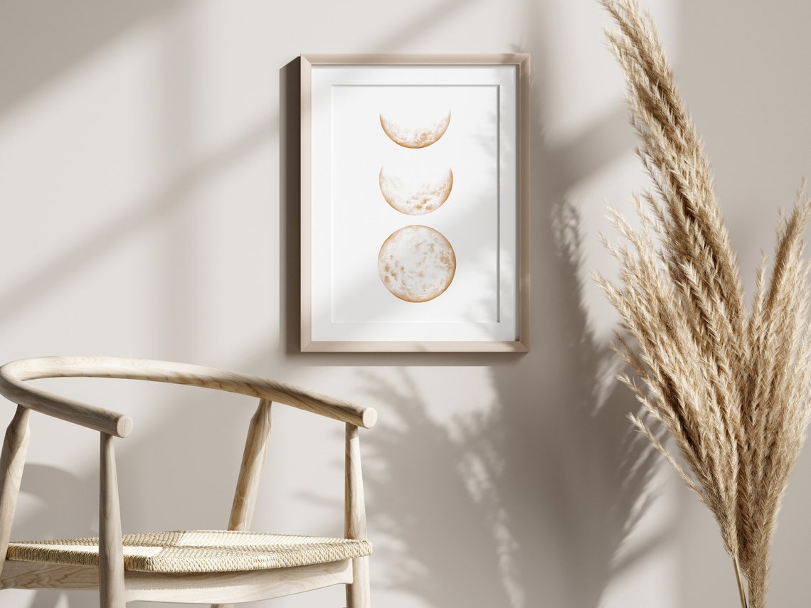 Beige Watercolor Moon Phases Three Moons Minimalist Wall Art - Image 3